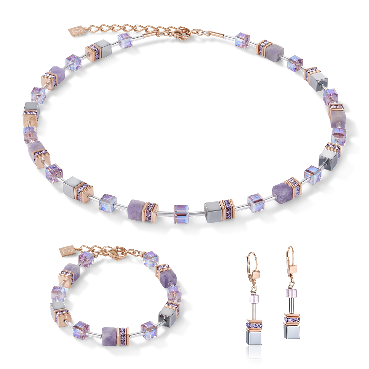 GeoCUBE® Necklace light amethyst & haematite lilac