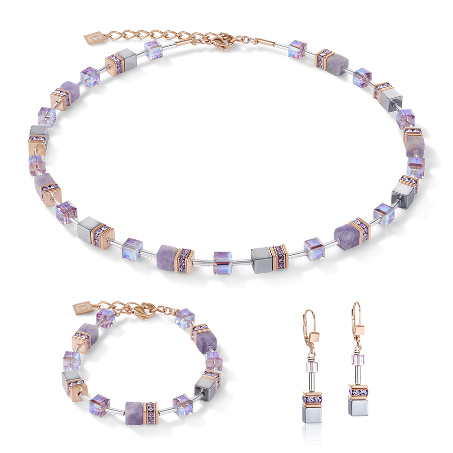 GeoCUBE® Necklace light amethyst & haematite lilac