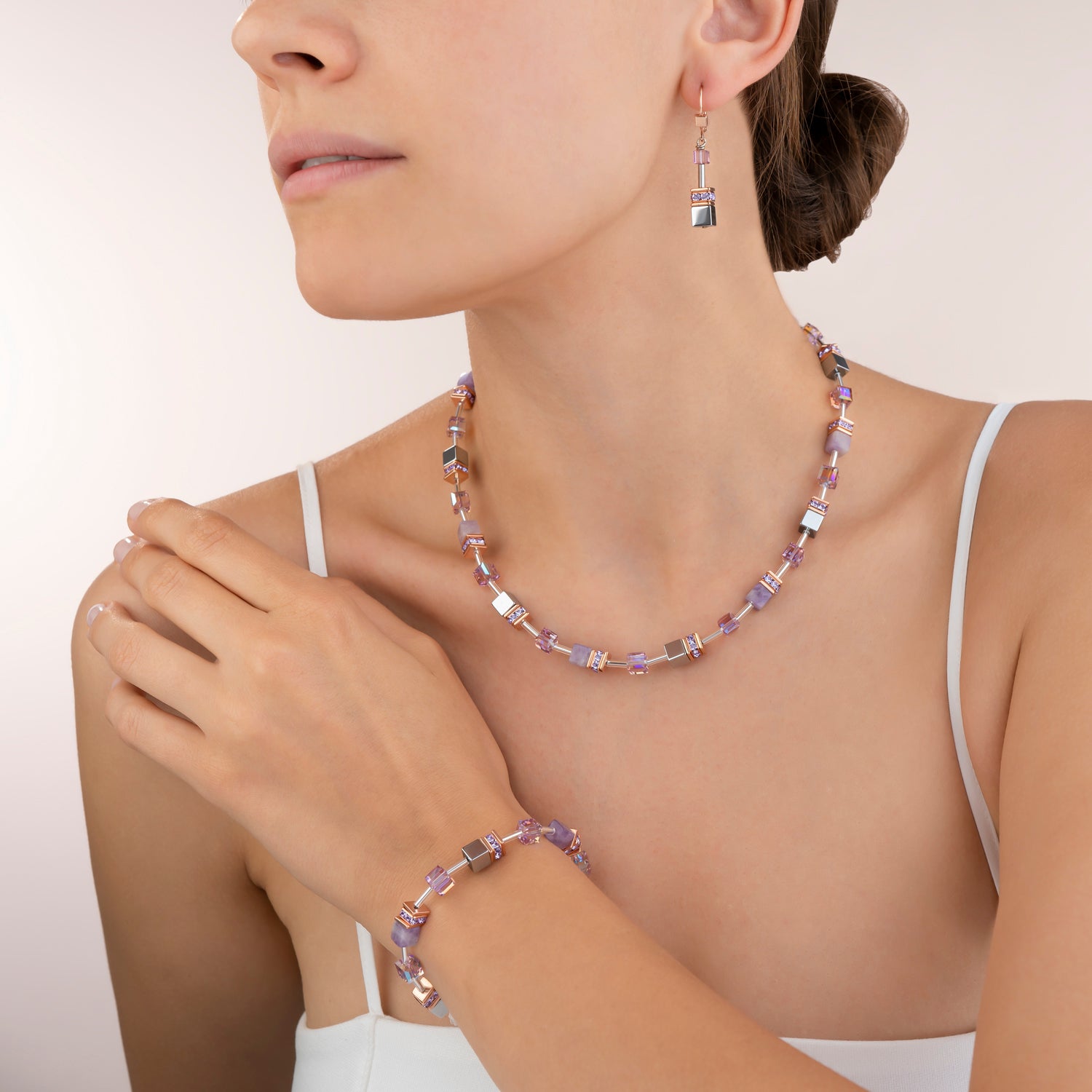 GeoCUBE® Necklace light amethyst & haematite lilac