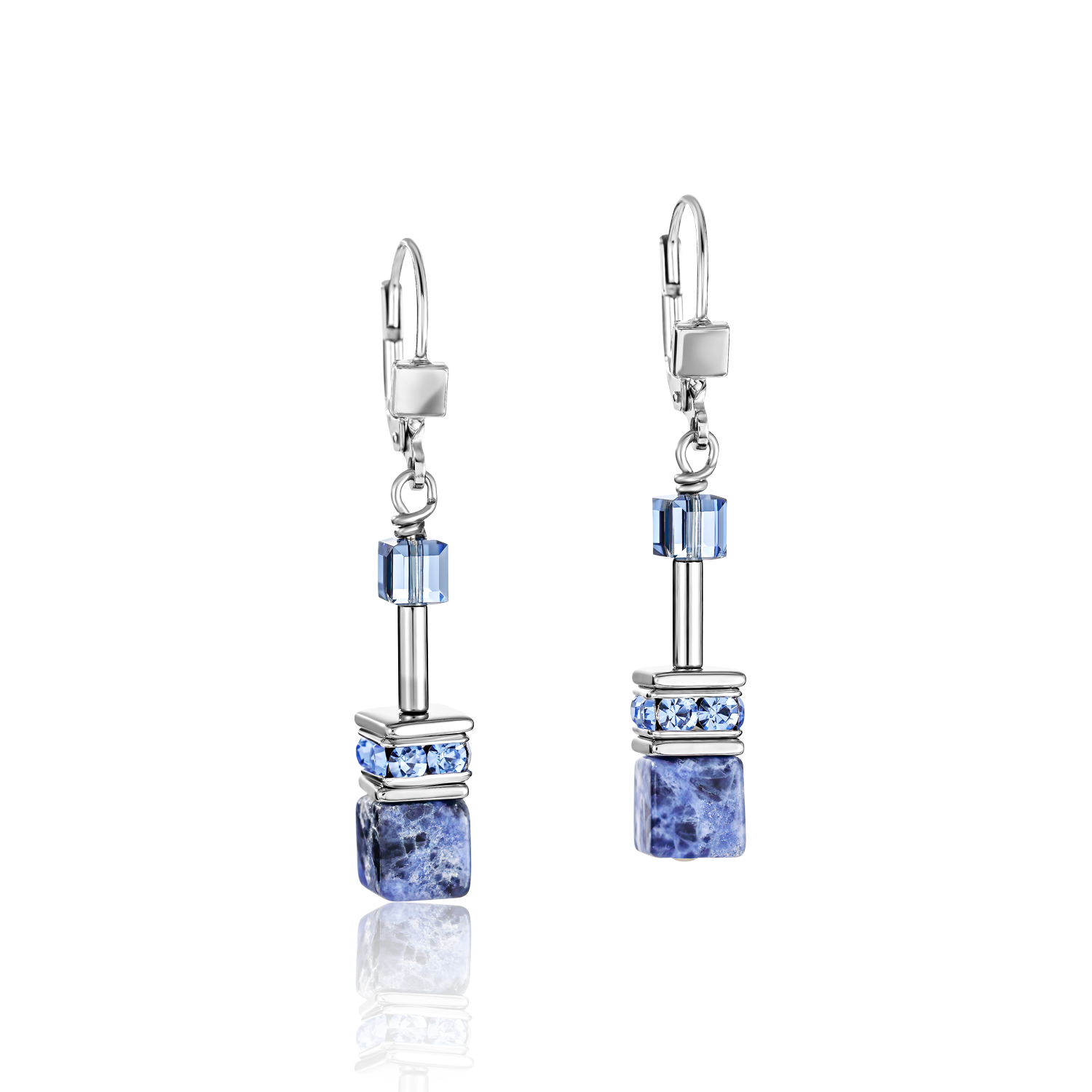 GeoCUBE® Earrings  sodalite & haematite blue