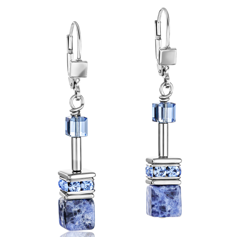 GeoCUBE® Earrings  sodalite & haematite blue