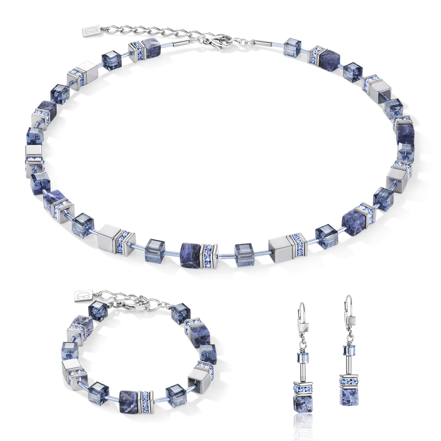 GeoCUBE® Earrings  sodalite & haematite blue