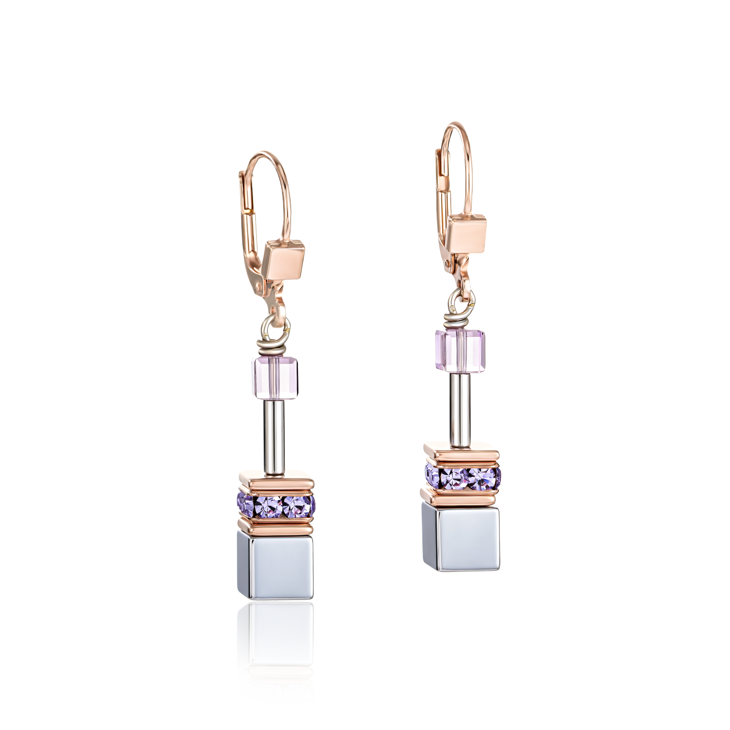 GeoCUBE® Earrings light amethyst & haematite lilac