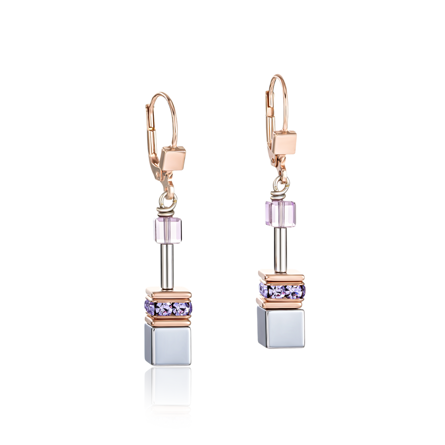 GeoCUBE® Earrings light amethyst & haematite lilac