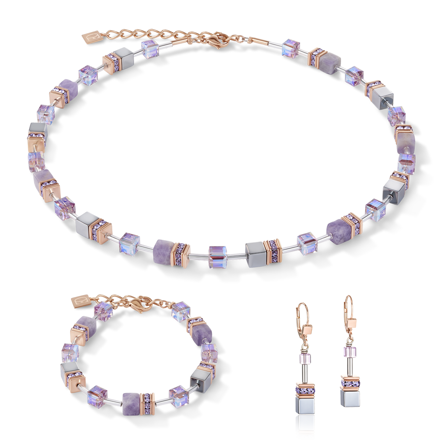 GeoCUBE® Earrings light amethyst & haematite lilac