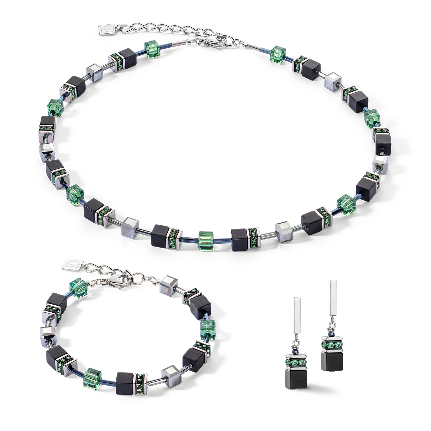 GeoCUBE® Iconic Precious Onyx necklace silver-sage green
