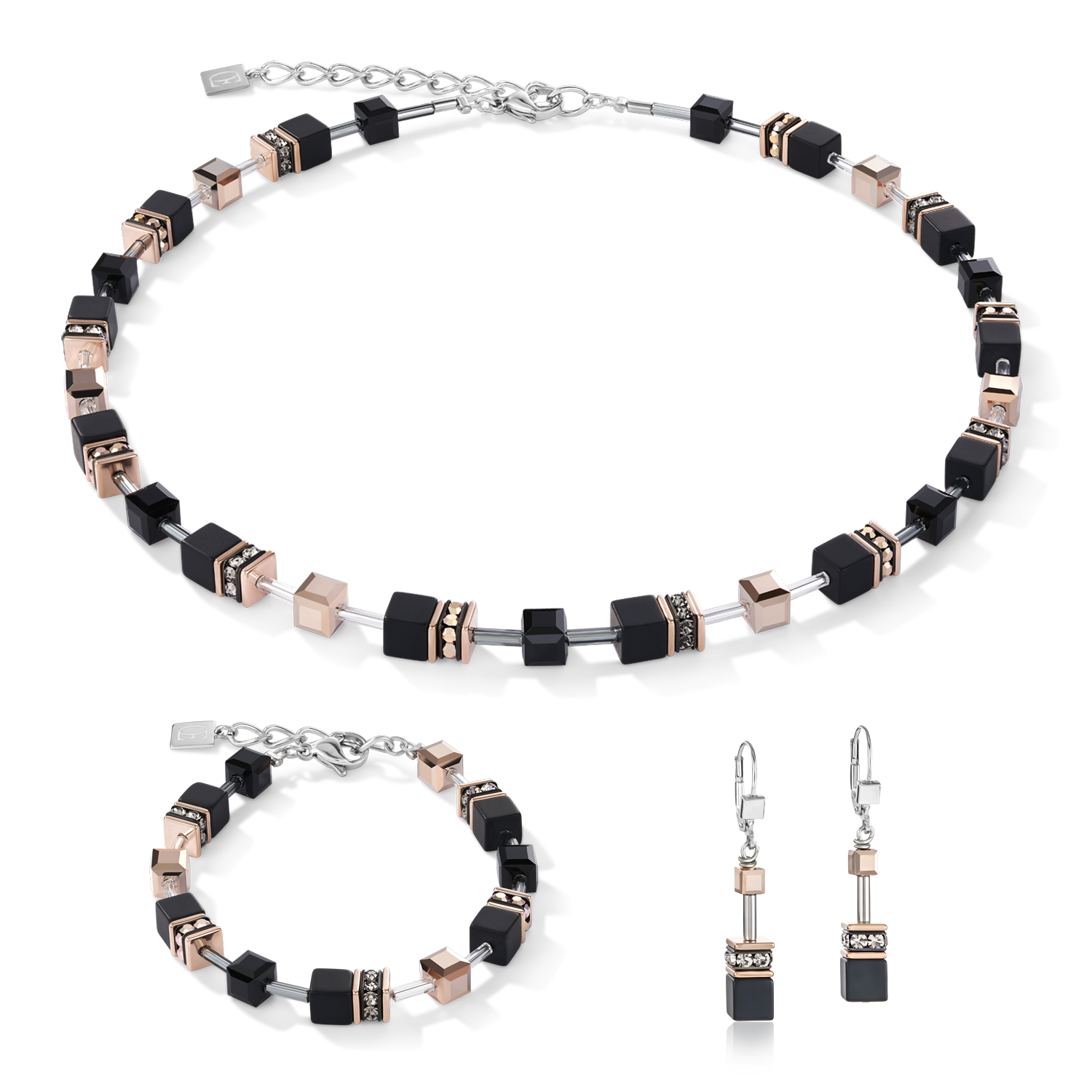 GeoCUBE® Necklace onyx black-rose gold