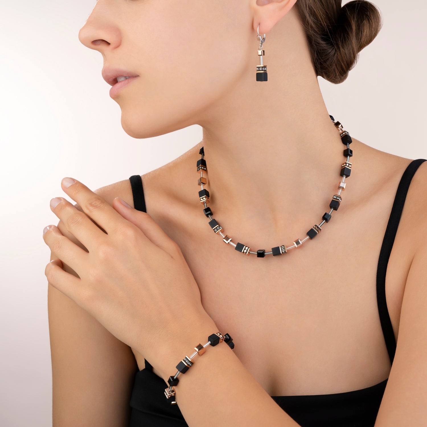 GeoCUBE® Necklace onyx black-rose gold