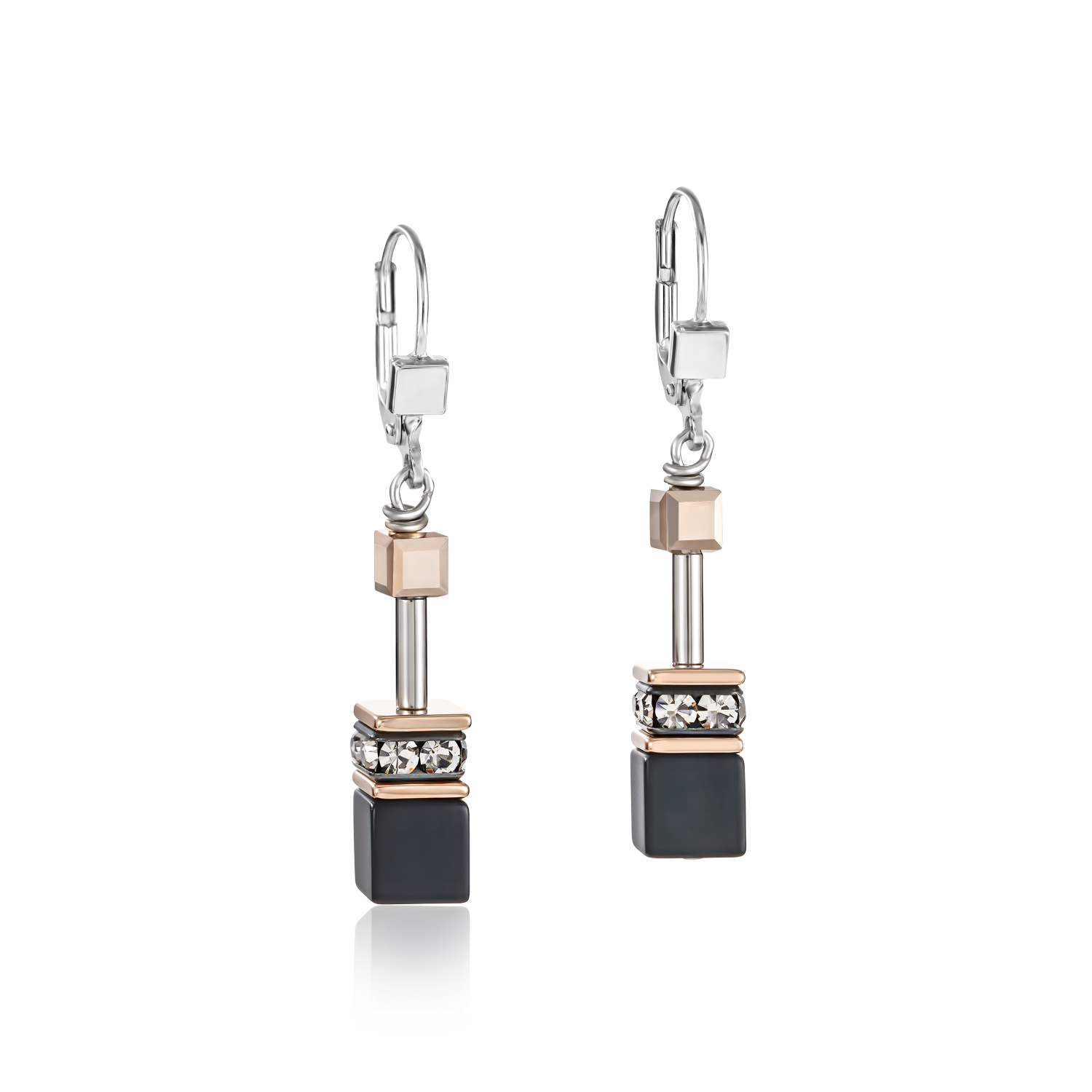 GeoCUBE® Earrings onyx black-rose gold