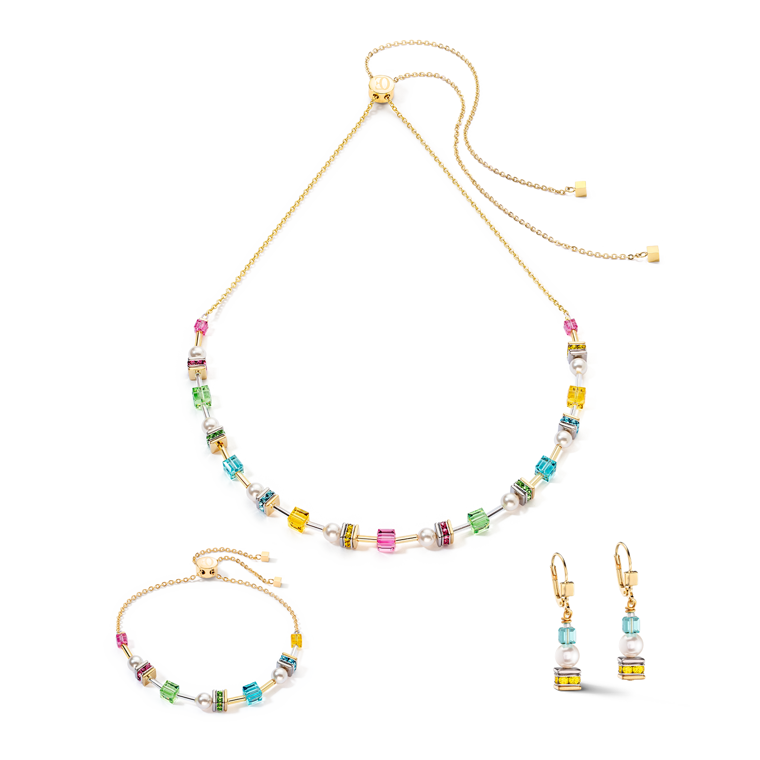 Joyful Cubes & Pearls necklace multicolour