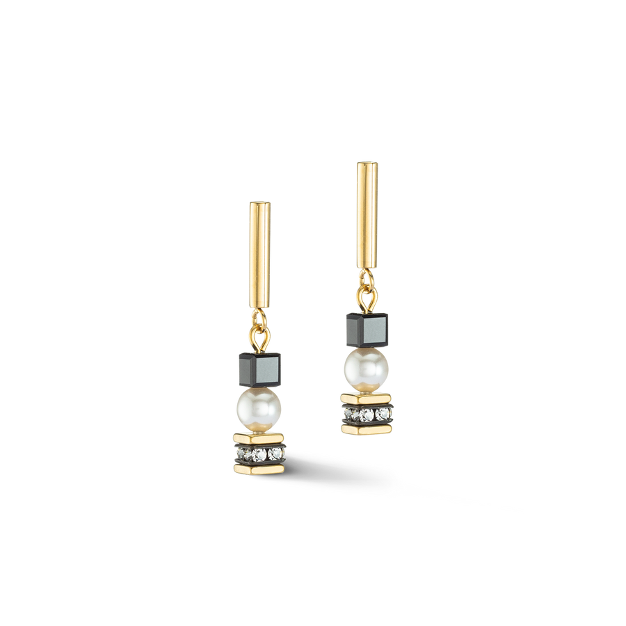 Earrings Mysterious Cubes & Pearls gold-black