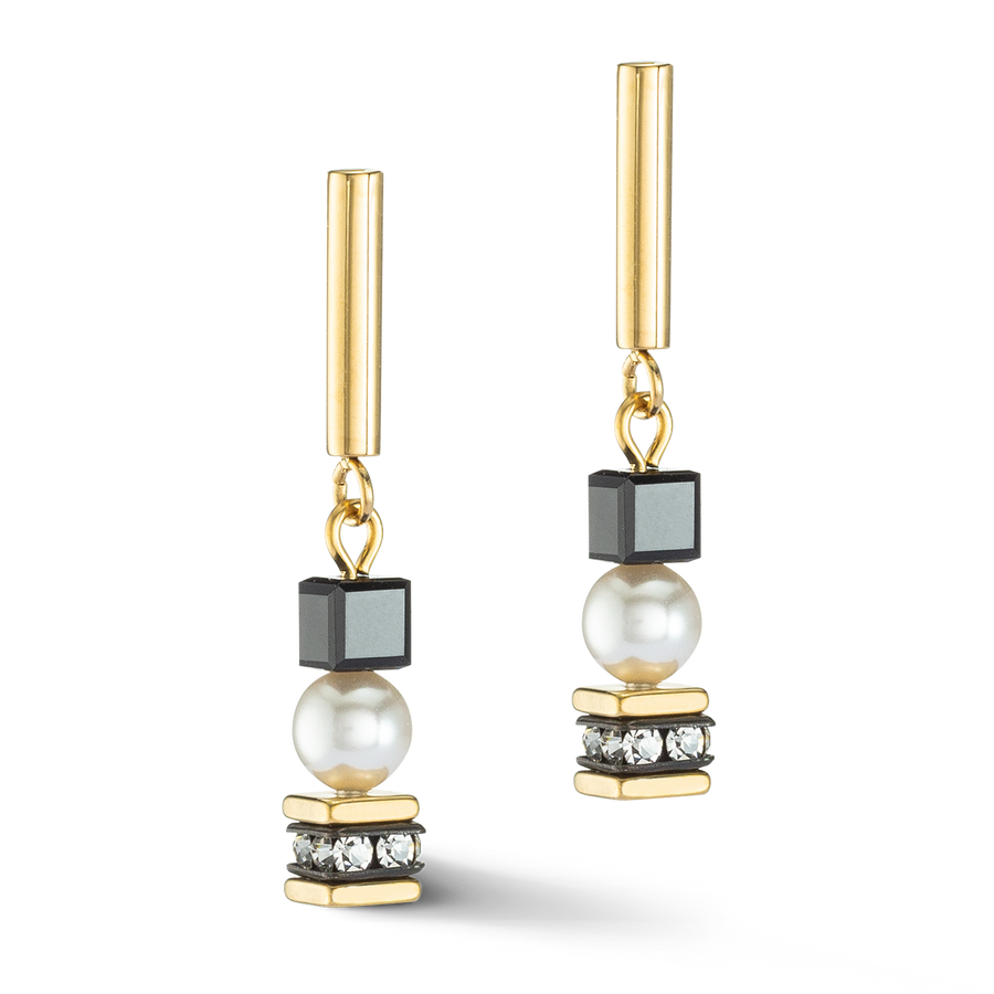 Earrings Mysterious Cubes & Pearls gold-black