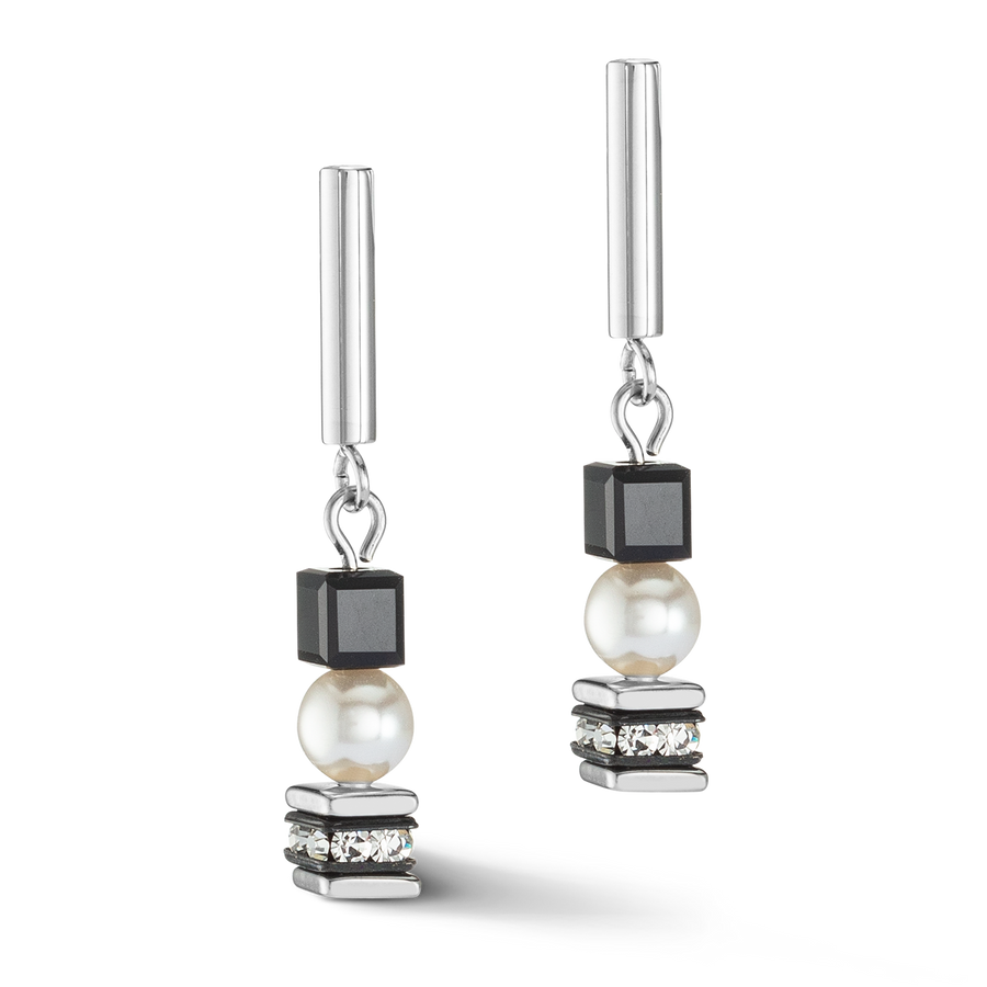 Earrings Mysterious Cubes & Pearls silver-black