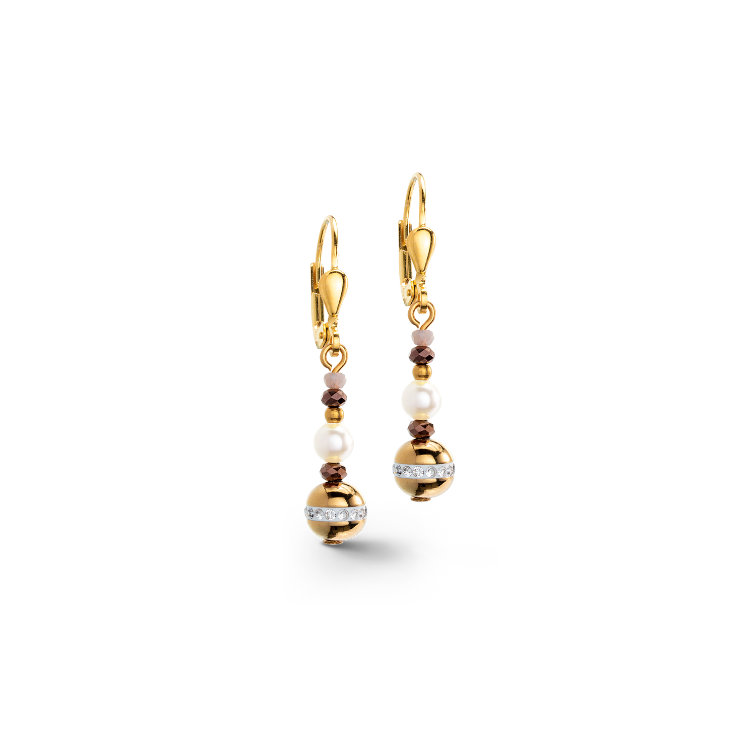 Earrings Ball small Gemstones & Crystal Pearls brown-gold