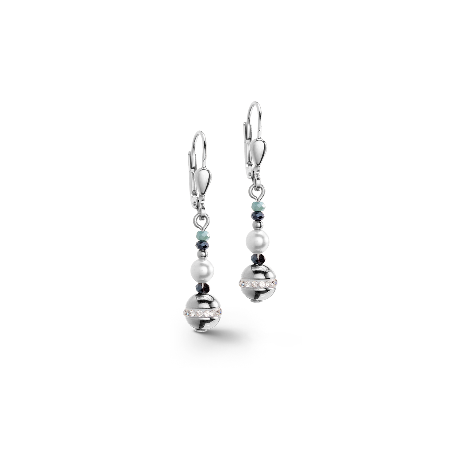 Earrings Ball small Gemstones & Crystal Pearls aqua-silver