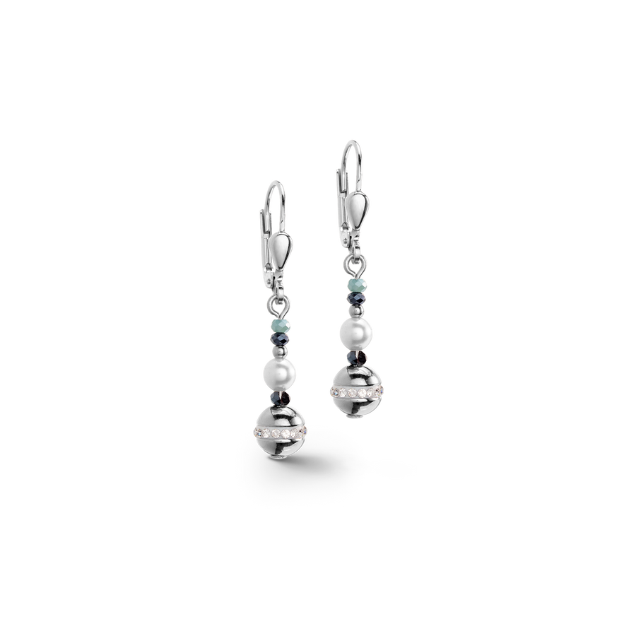 Earrings Ball small Gemstones & Crystal Pearls aqua-silver