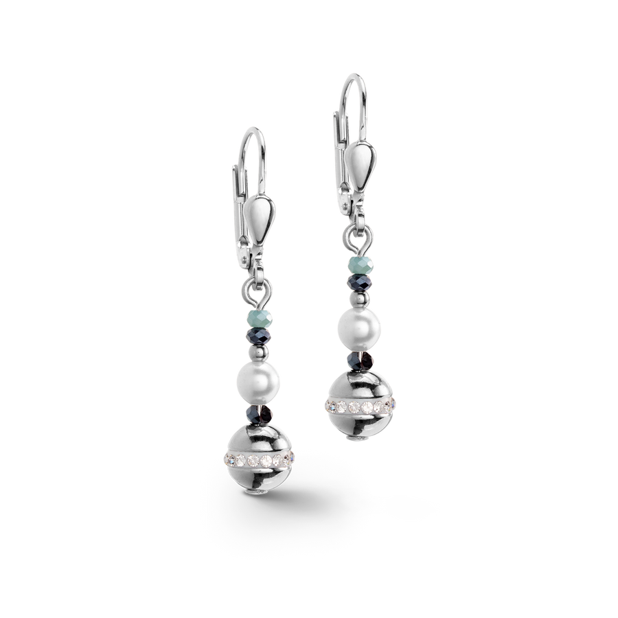 Earrings Ball small Gemstones & Crystal Pearls aqua-silver