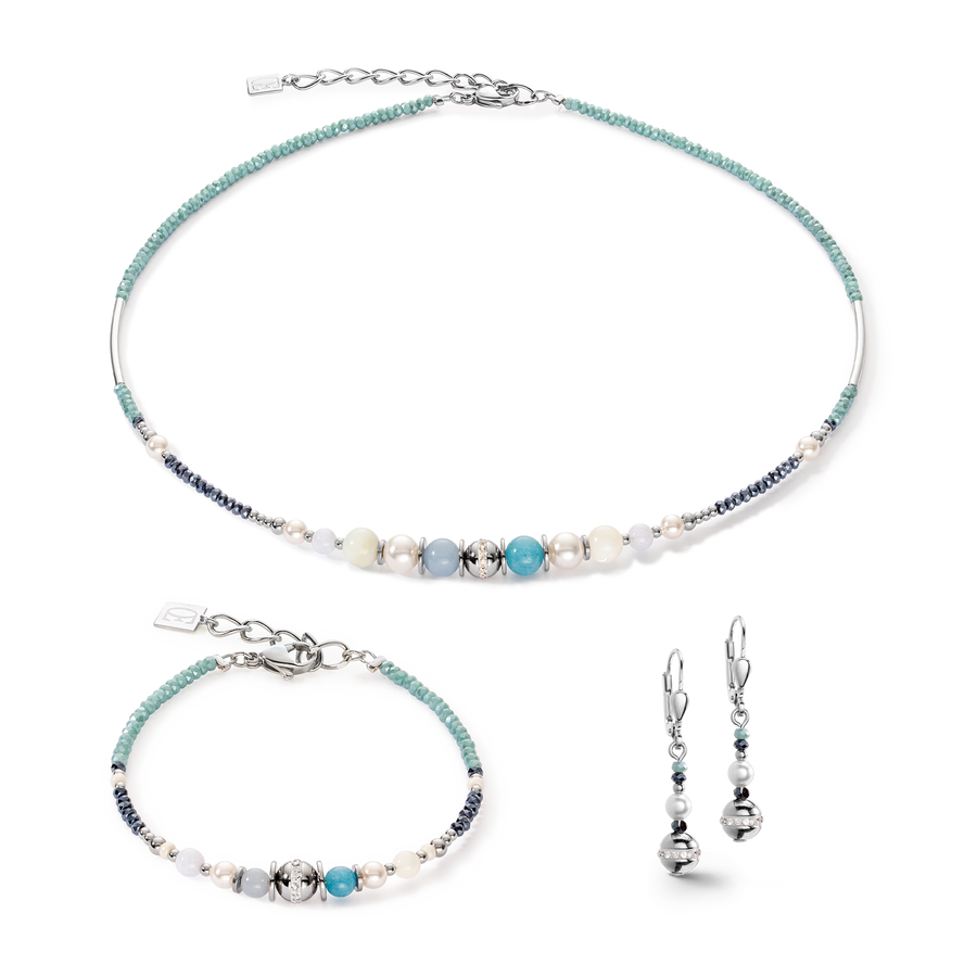 Earrings Ball small Gemstones & Crystal Pearls aqua-silver