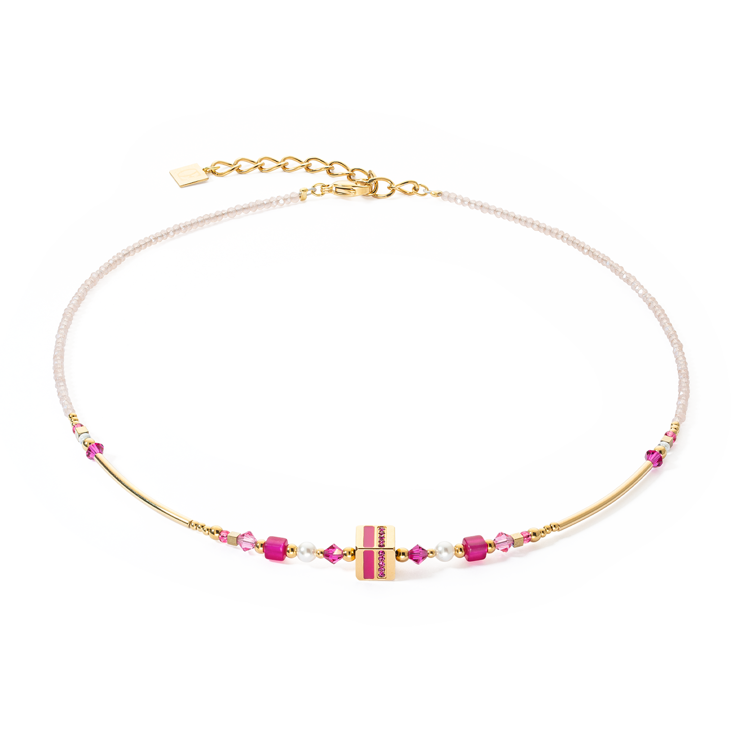 Necklace Square Stripes gold-magenta