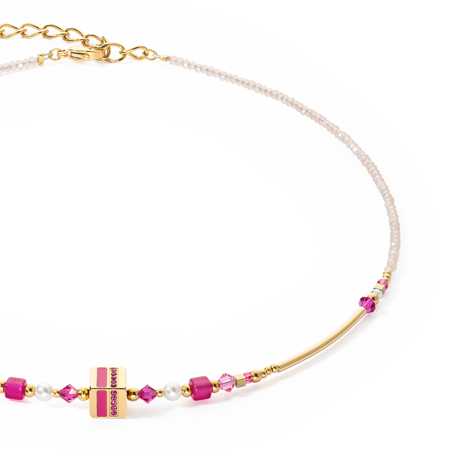 Necklace Square Stripes gold-magenta