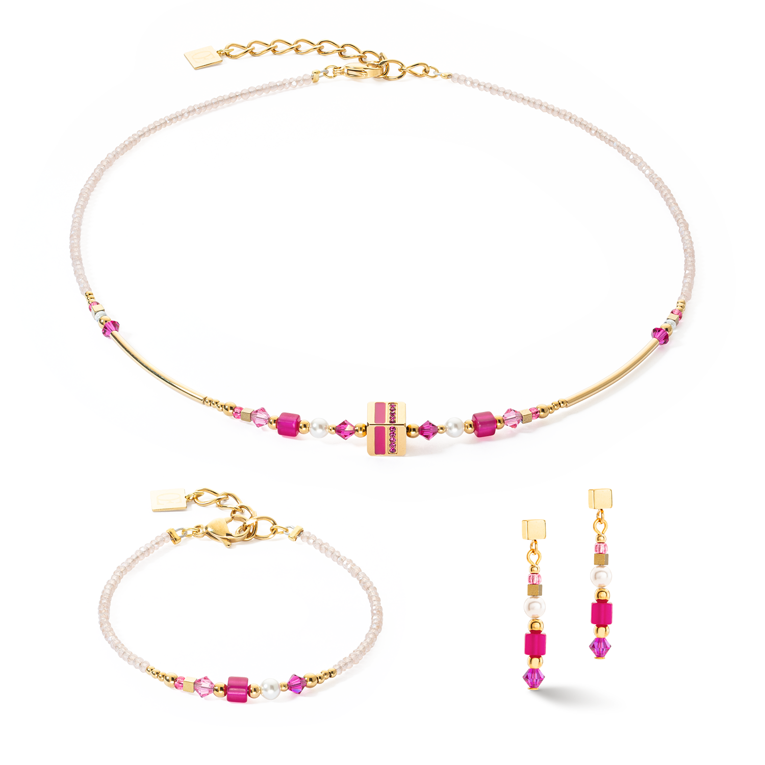 Necklace Square Stripes gold-magenta