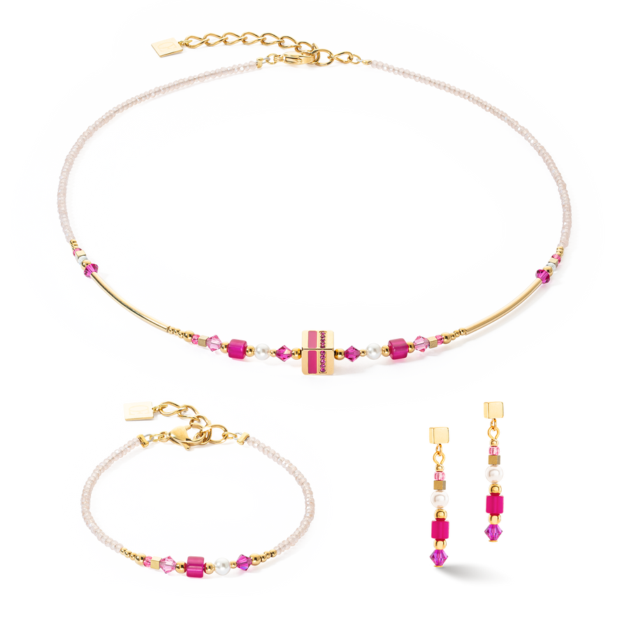 Necklace Square Stripes gold-magenta