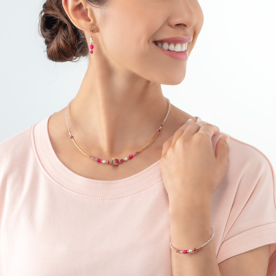 Necklace Square Stripes gold-magenta