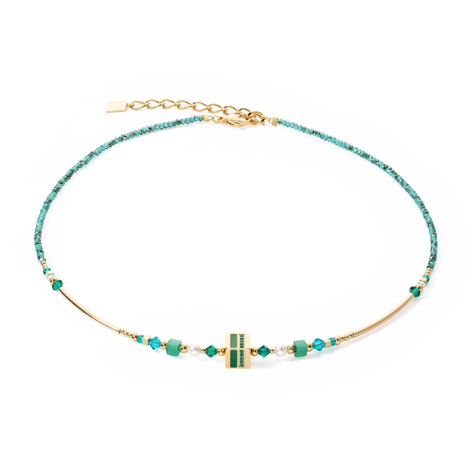 Necklace Square Stripes gold-green