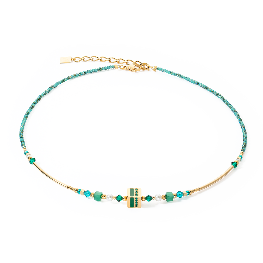 Necklace Square Stripes gold-green