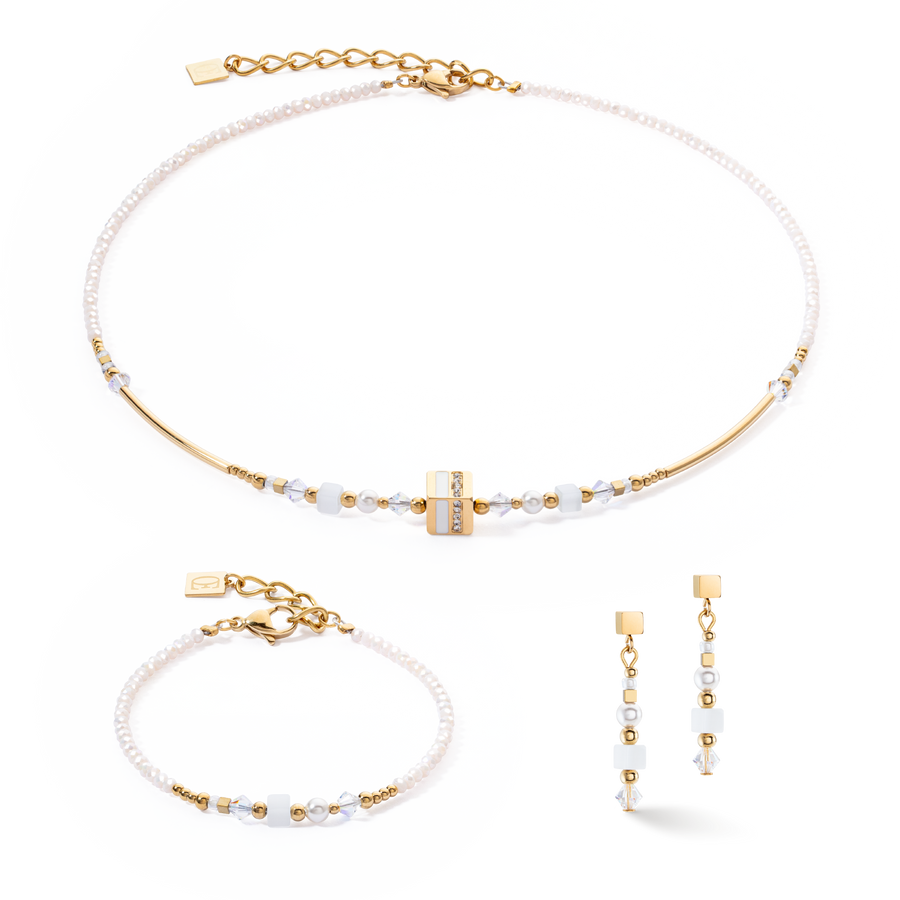 Necklace Square Stripes gold-white