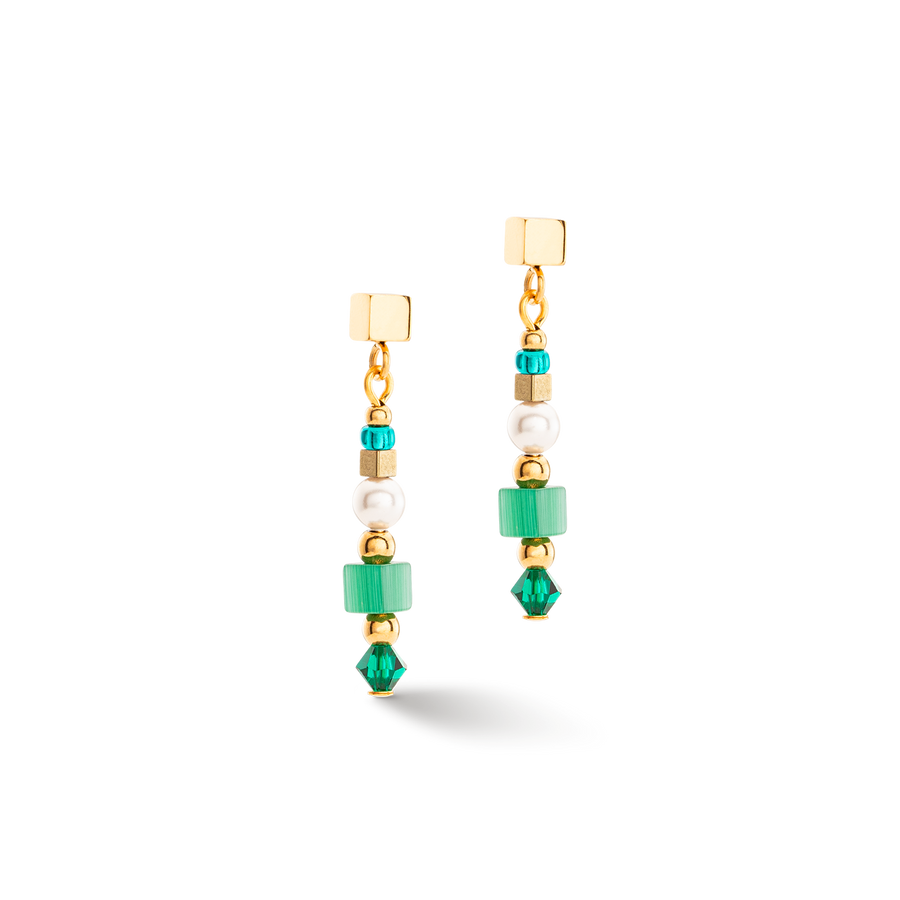 Earrings Square Stripes gold-green