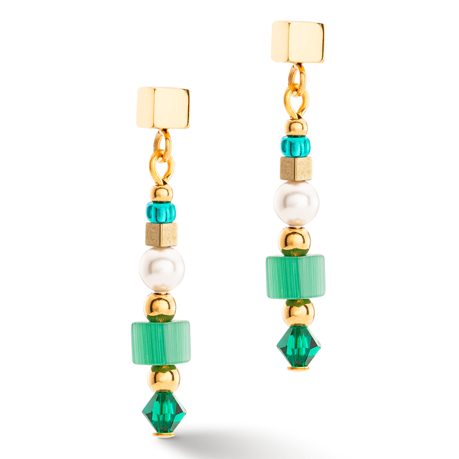 Earrings Square Stripes gold-green