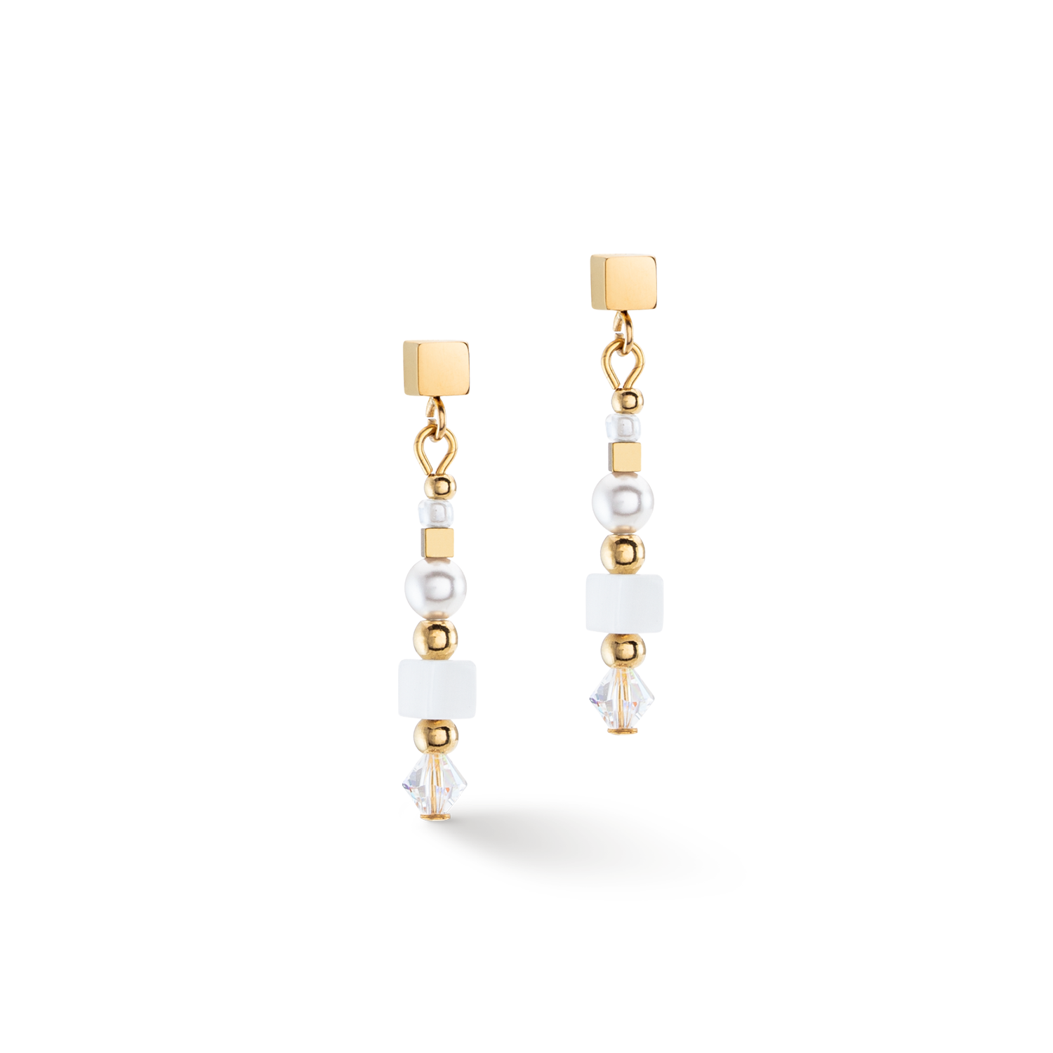 Earrings Square Stripes gold-white