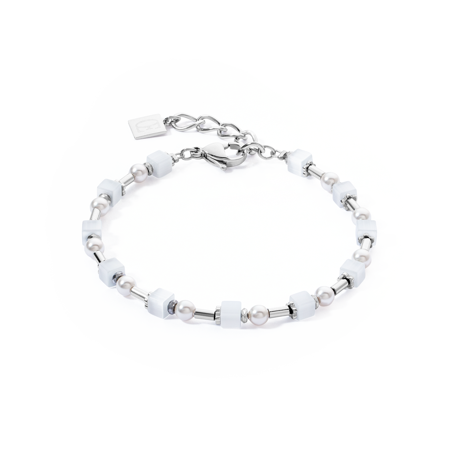 Bracelet Mini Cubes & Pearls Mix silver-white