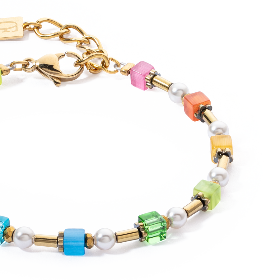 Bracelet Mini Cubes & Pearls Mix gold-rainbow