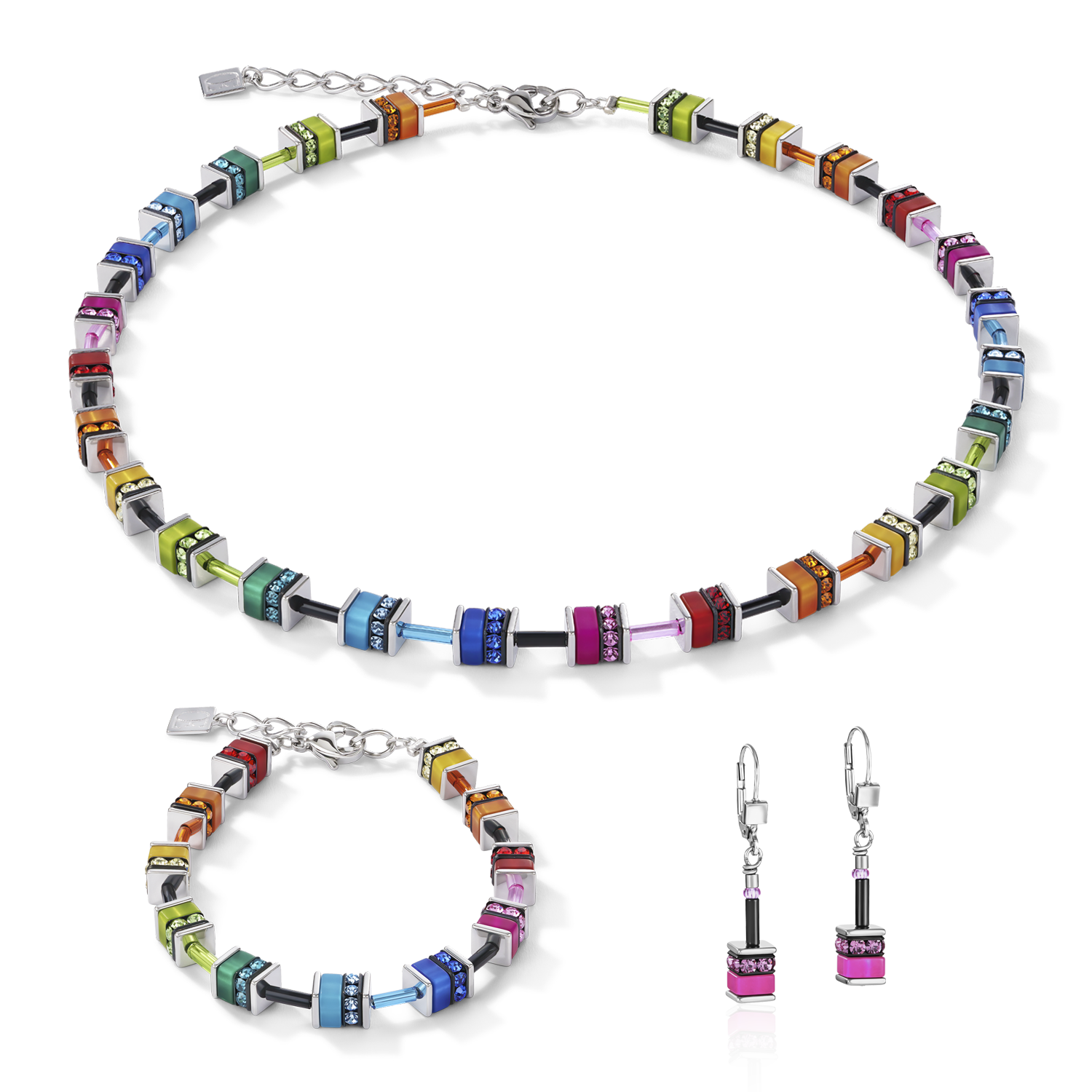 GeoCUBE® Necklace classic polaris & rhinestone multicolour