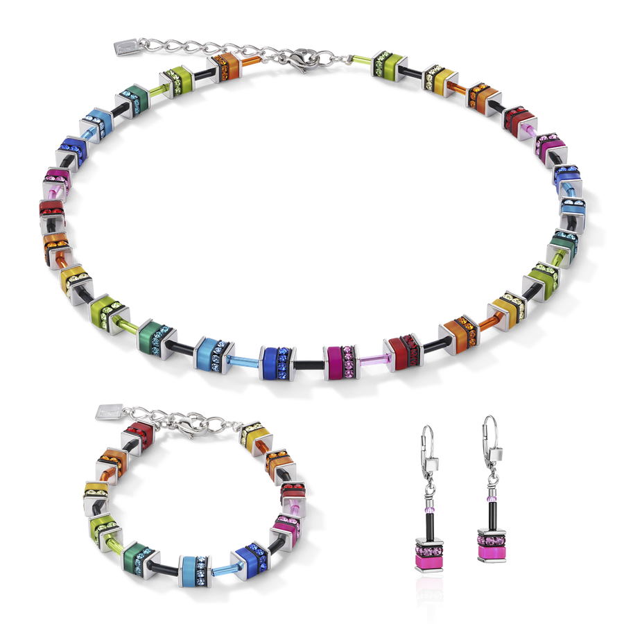 GeoCUBE® Earrings classic polaris & rhinestone multicolour