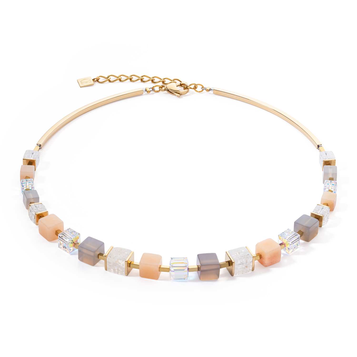 Necklace Precious Statement Cubes grey-peach