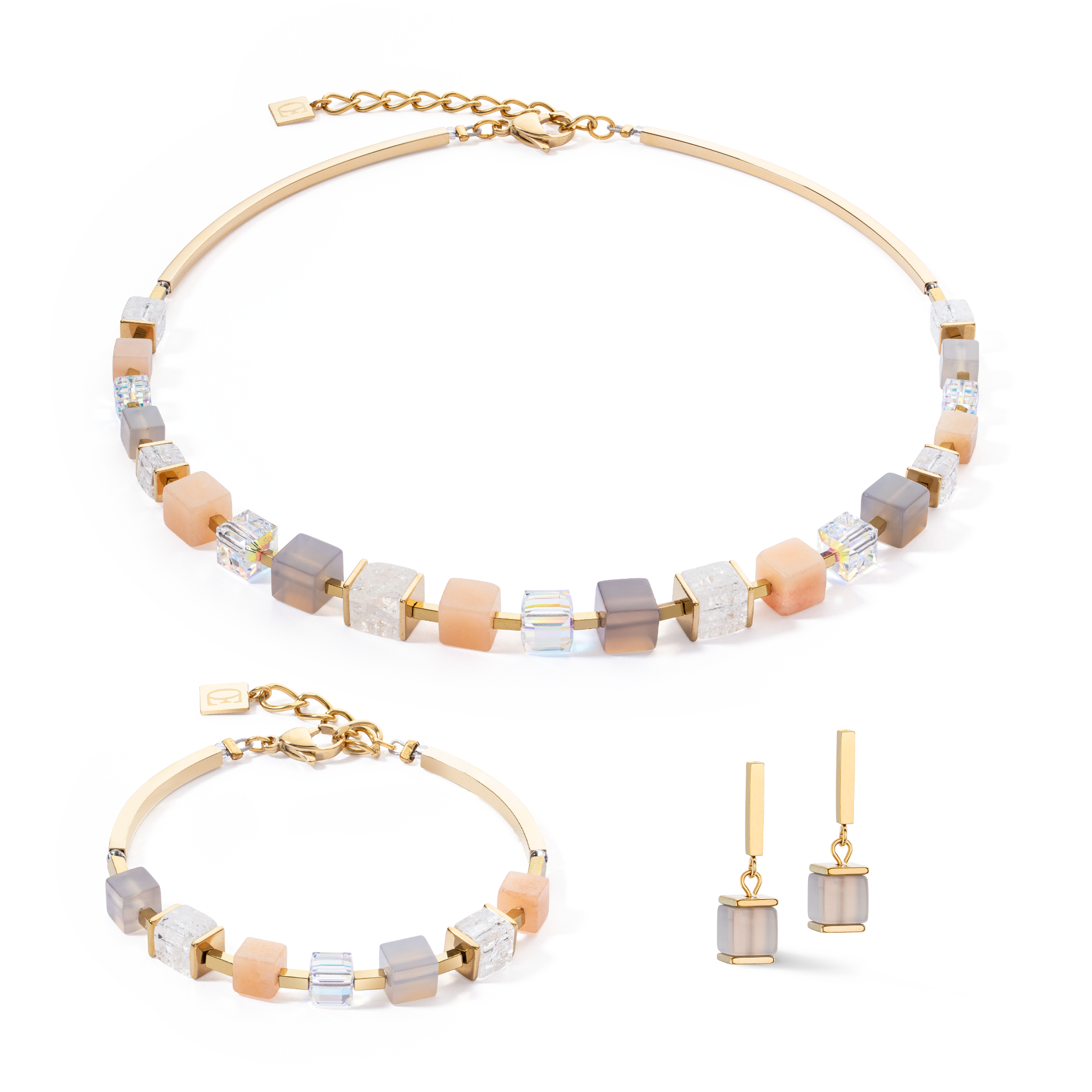 Necklace Precious Statement Cubes grey-peach