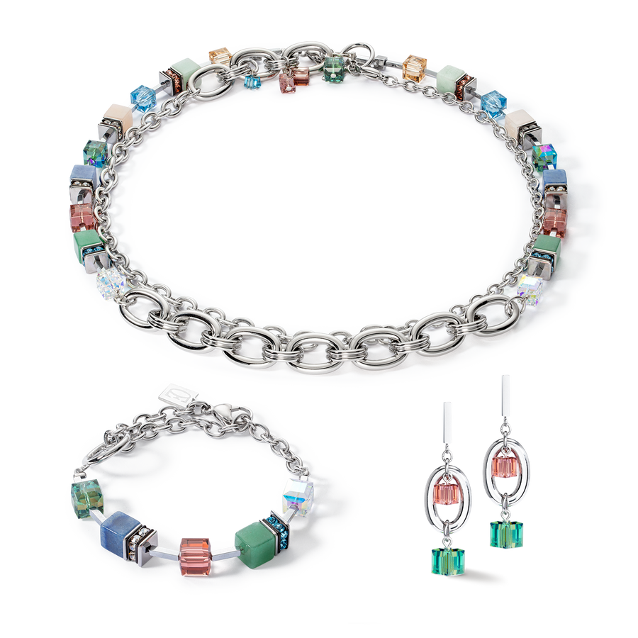 Earrings GeoCUBE® Statement Precious Chunky Chain Multiwear 35 multicolour