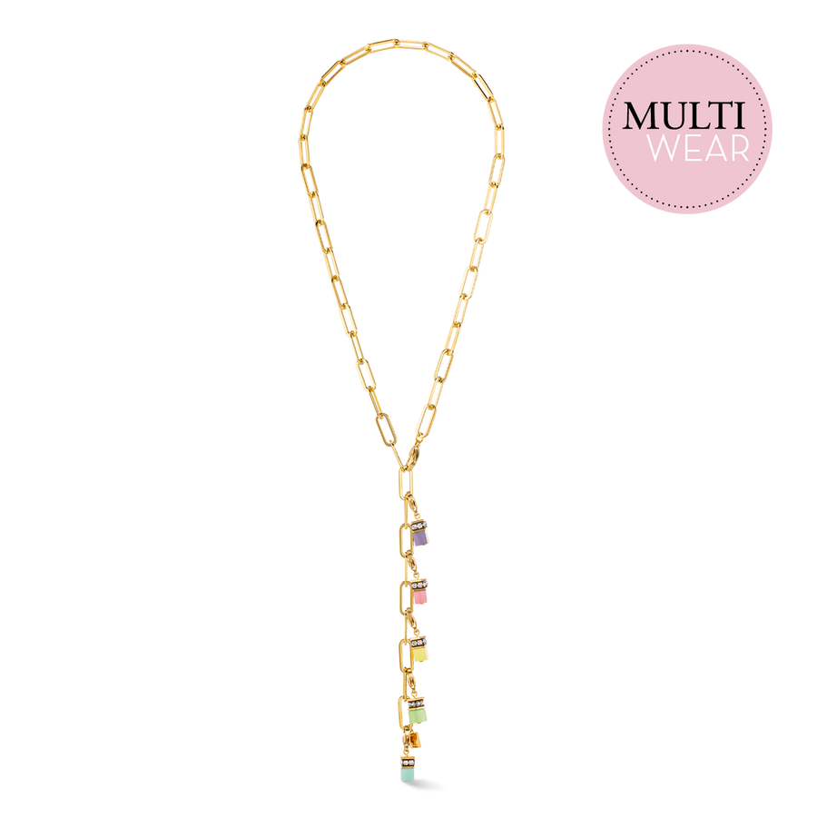 Happy Iconic Cube charm necklace gold pastel