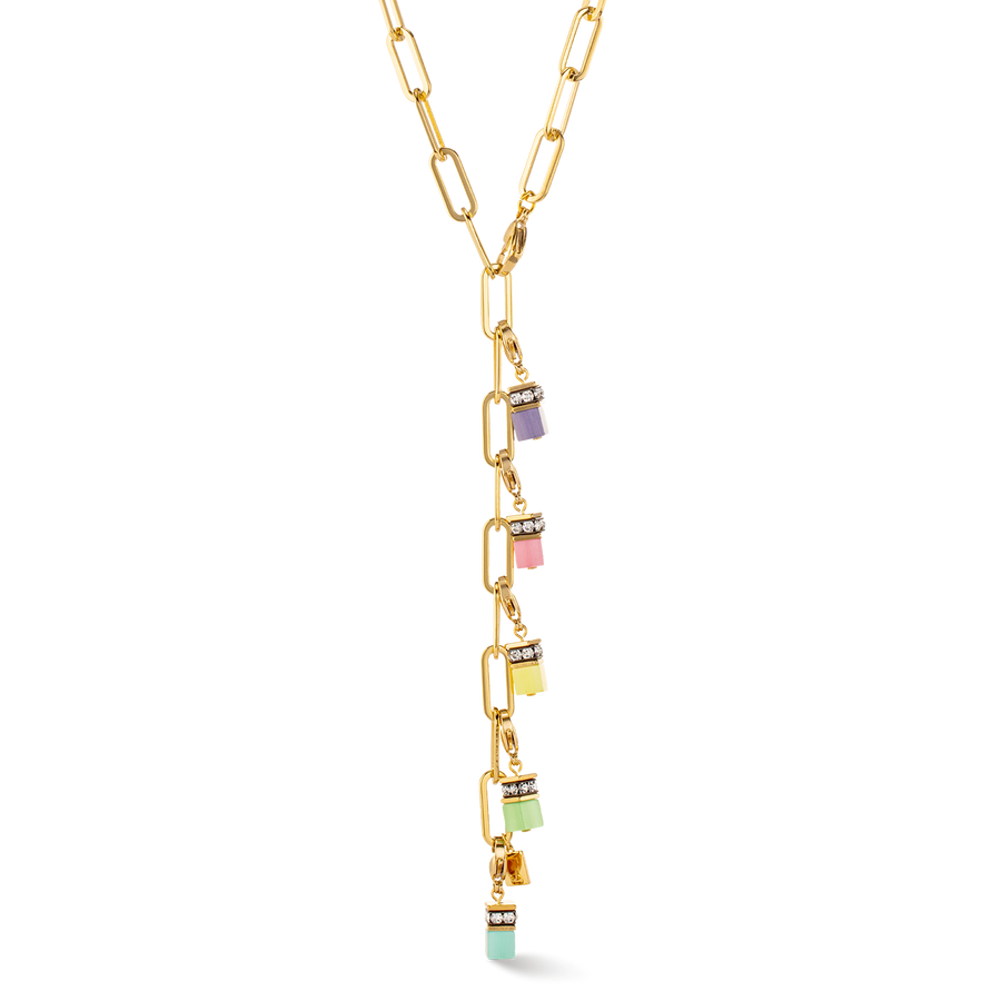 Happy Iconic Cube charm necklace gold pastel