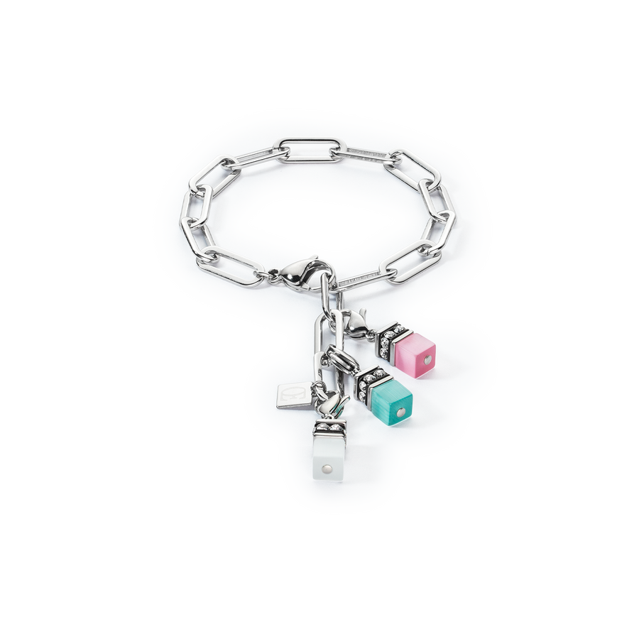 Happy Iconic Cube charm bracelet silver pastel