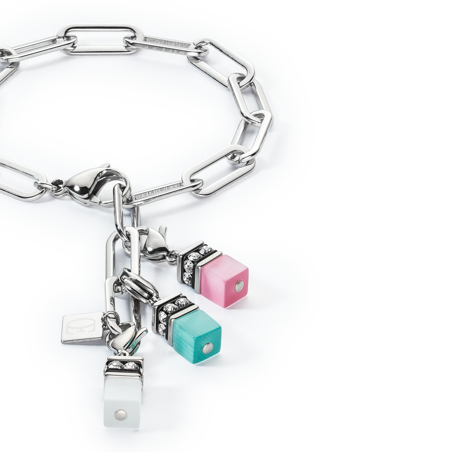 Happy Iconic Cube charm bracelet silver pastel