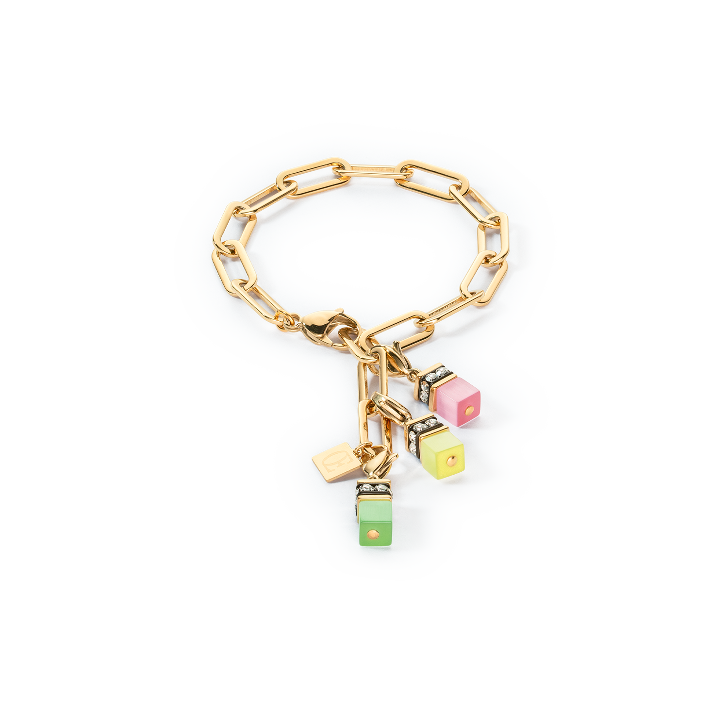 Happy Iconic Cube charm bracelet gold pastel