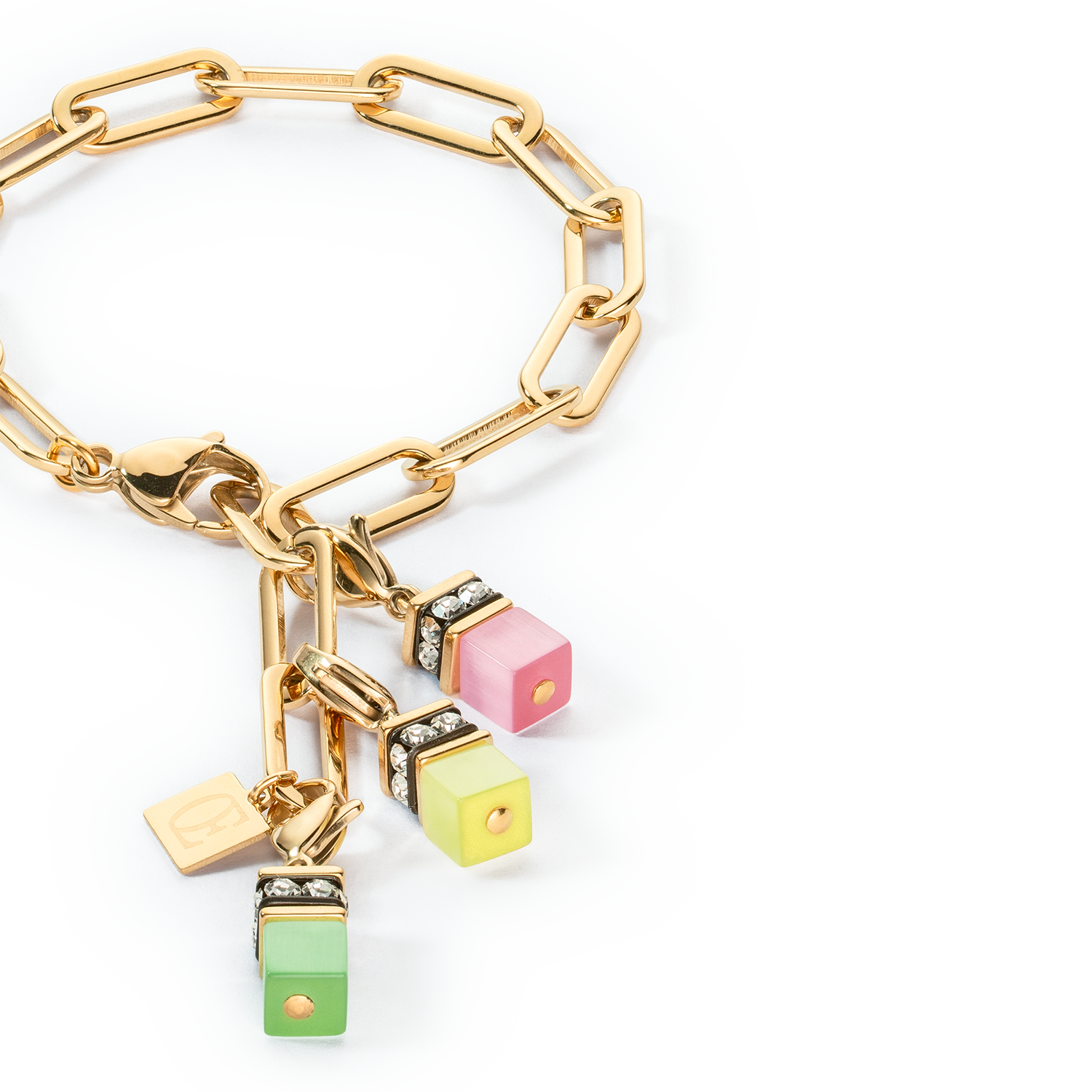 Happy Iconic Cube charm bracelet gold pastel