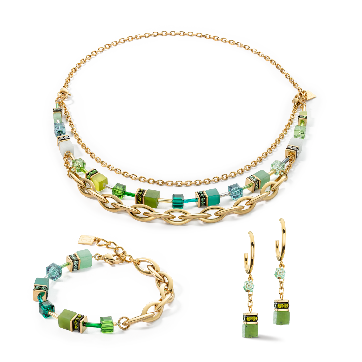 Necklace GeoCUBE® Festive Layer gold-green