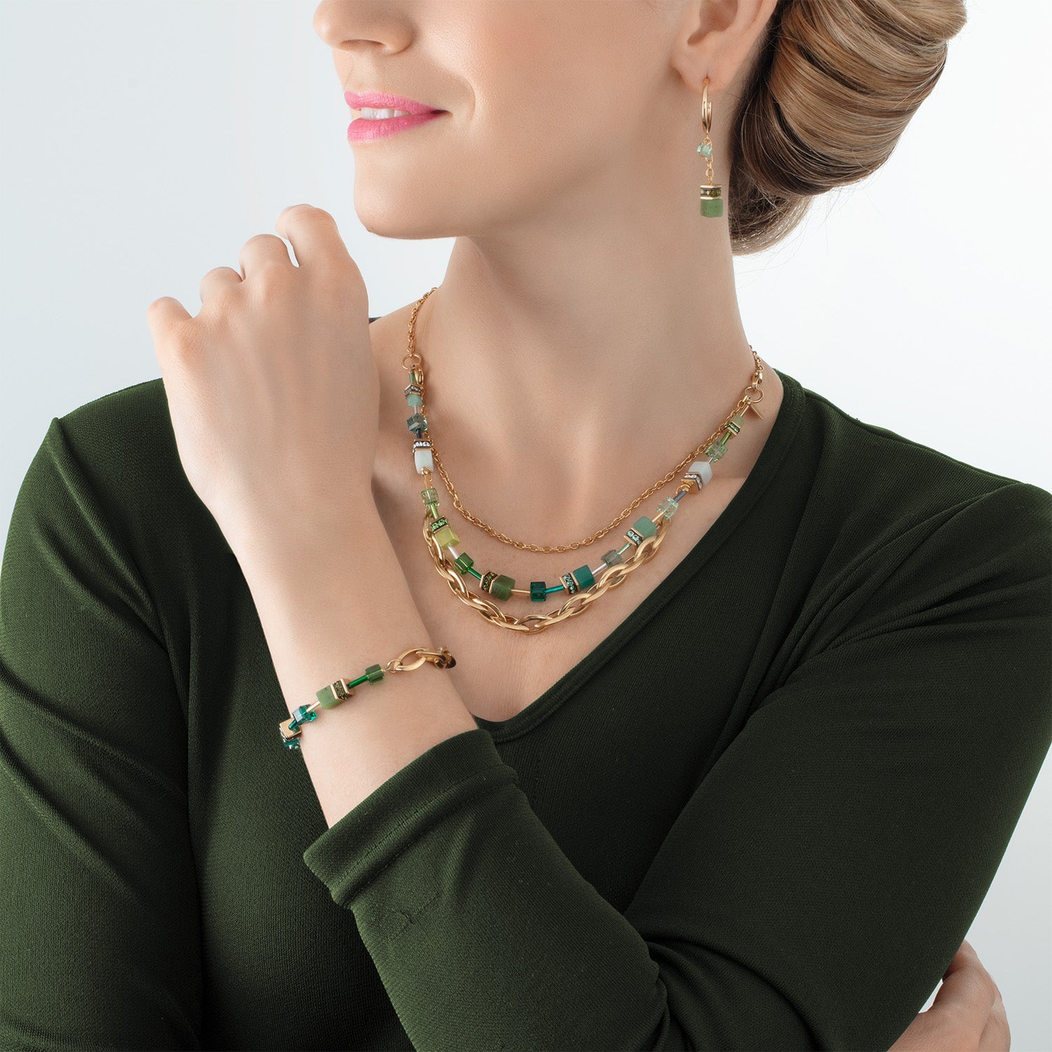 Necklace GeoCUBE® Festive Layer gold-green