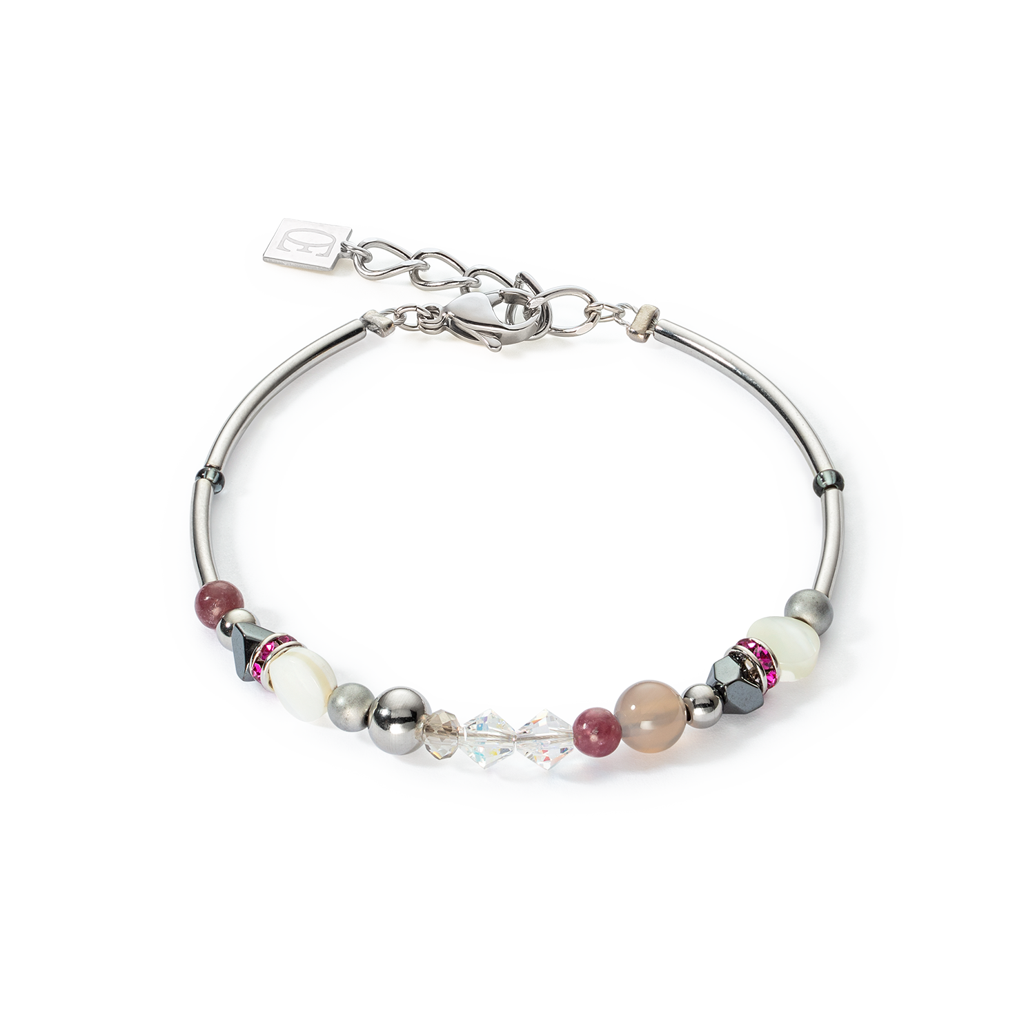 Bracelet Brilliant Square interchangeable Pendant Precious pink