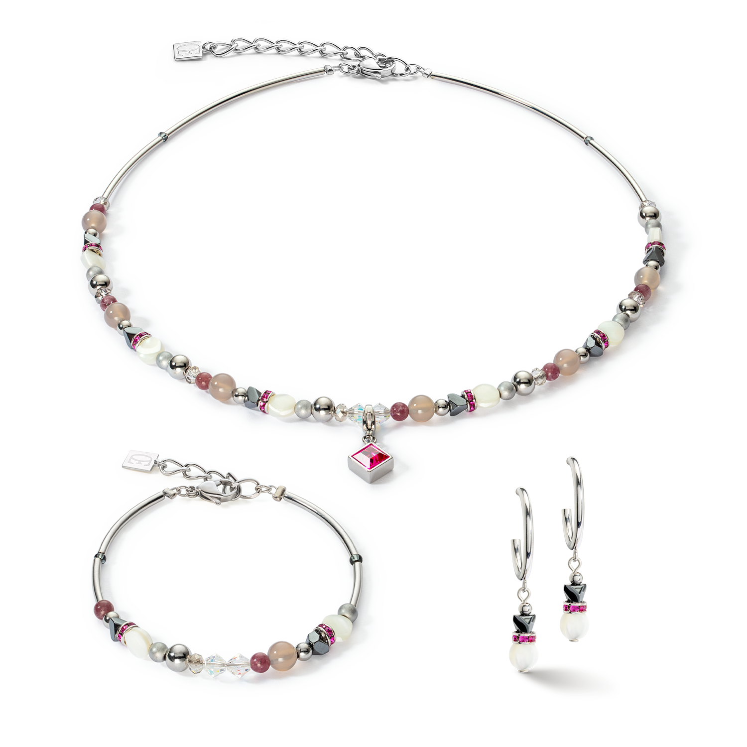 Bracelet Brilliant Square interchangeable Pendant Precious pink